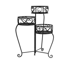 Pure Garden driewieler plantenstandaard 2-laags binnen of buiten decoratief vintage-look metalen display voor terras, huis of gazon (zwart)