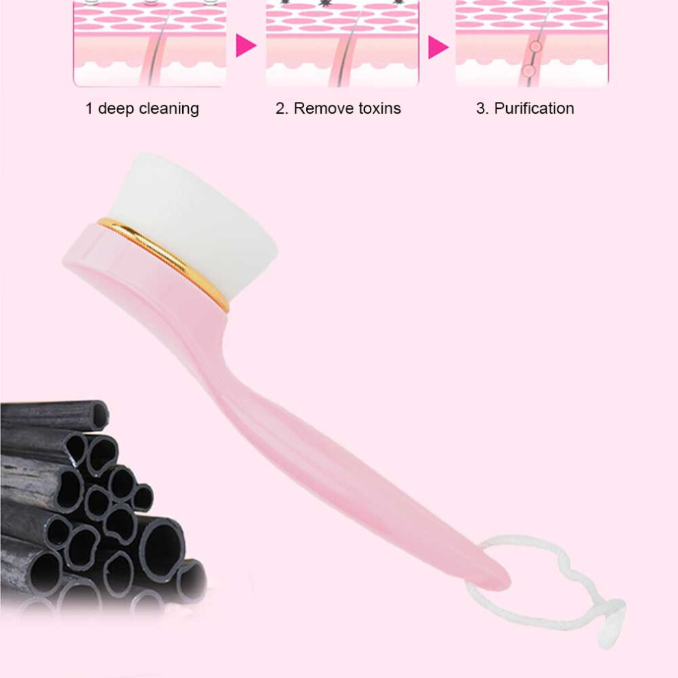 Long Handle Pink Facial Cleansing Brush Gentle Manual Skin Care Brush