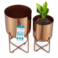 BIRDROCK HOME 2-delige moderne plantenbak met standaard - verhoogde plantenhouder voor binnen/buiten gebruik - stevige zwarte vloerstaande potstandaa
