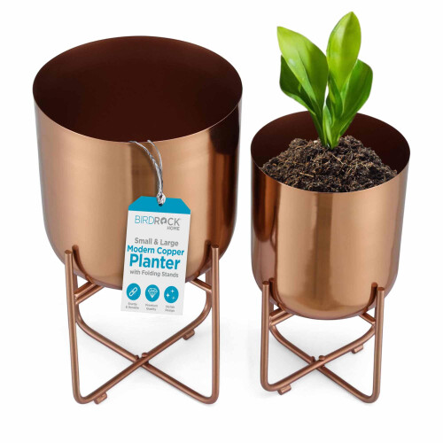 BIRDROCK HOME Lot de 2 pots de fleurs modernes avec support  Support de plante surlev pour une utilisation intrieure/extrieure  Support de