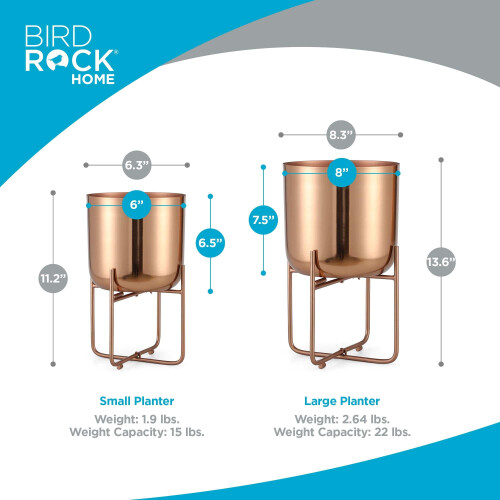 BIRDROCK HOME Lot de 2 pots de fleurs modernes avec support  Support de plante surlev pour une utilisation intrieure/extrieure  Support de 1