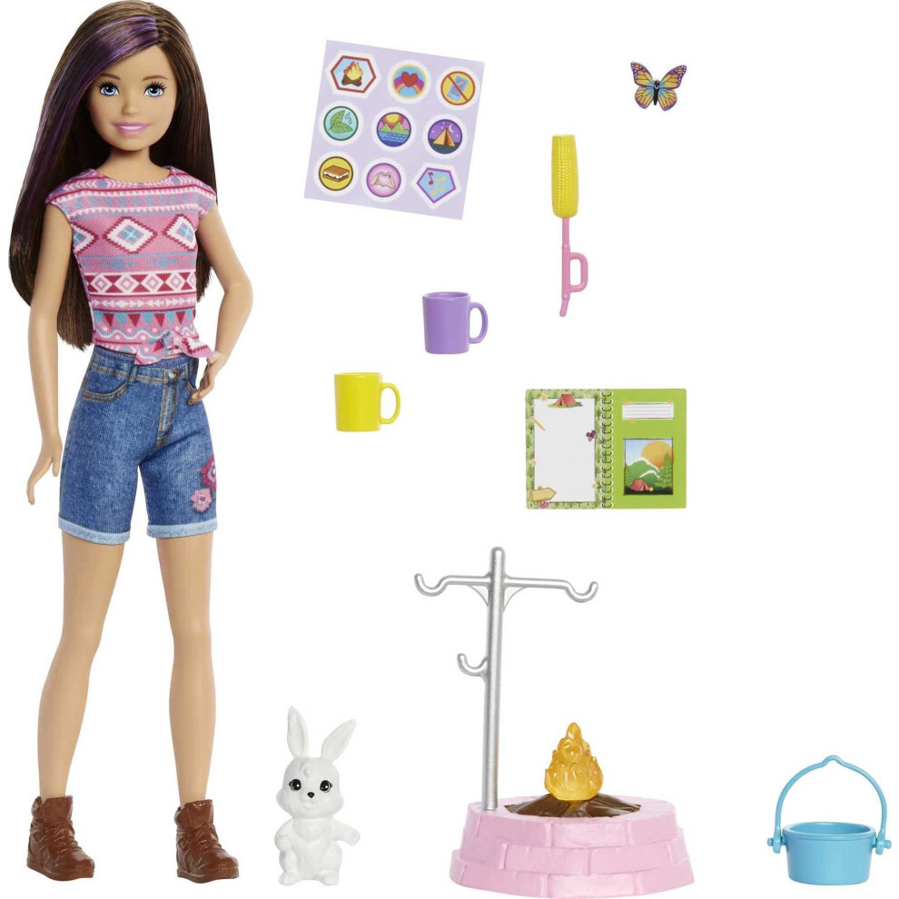 Barbie Camping Skipper Brunette Fashion Doll And Pet