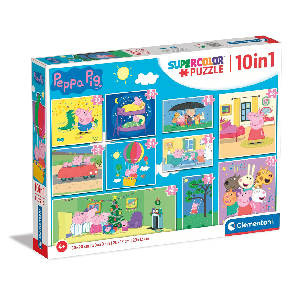 Clementoni 20271 Supercolor 10 In 1 Peppa Pig (3X18, 4X30, 2X48 And 1X60 Pieces) -Jigsaw Puzzle For Kids Age 4, Multi-Coloured,...