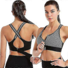 (4XL, GREY) Women Sports Bra High Zip Adjustable Bra