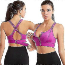 (2XL, PURPLE) Women Sports Bra High Zip Adjustable Bra