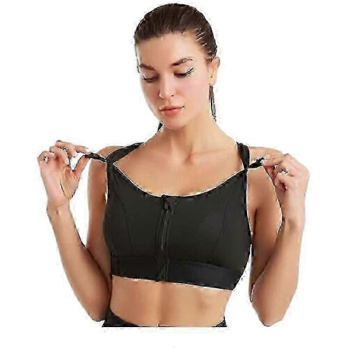 (XL,WHITE)Women Sports Bra High Zip Adjustable Bra 1