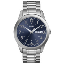 Timex Reloj South Street Sport para hombre de 36 mm, caja plateada, esfera azul y banda de expansin de acero inoxidable plateada