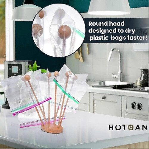 Reusable Beech Wood Plastic Bag Drying Rack for Kitchen Storage 1