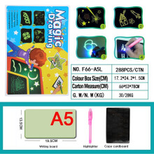 Fluoreszierendes Kinderzeichentafel A5 Leuchtende 3D-Malplatte Gelber Leuchteffekt