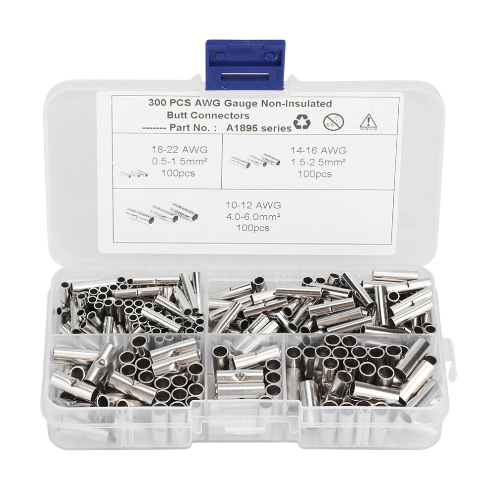 300Pcs Non Insulated Copper Butt Splice Connectors Tinned For Auto Boat Wiring 4991362454173