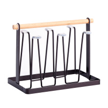 Abtropfgestell inklusive Abtropfschale, Flaschenabtropfgestell mit Rostschutzbeschichtung, Metallbecherhalter mit Holzgriff, rutschfester Boden für