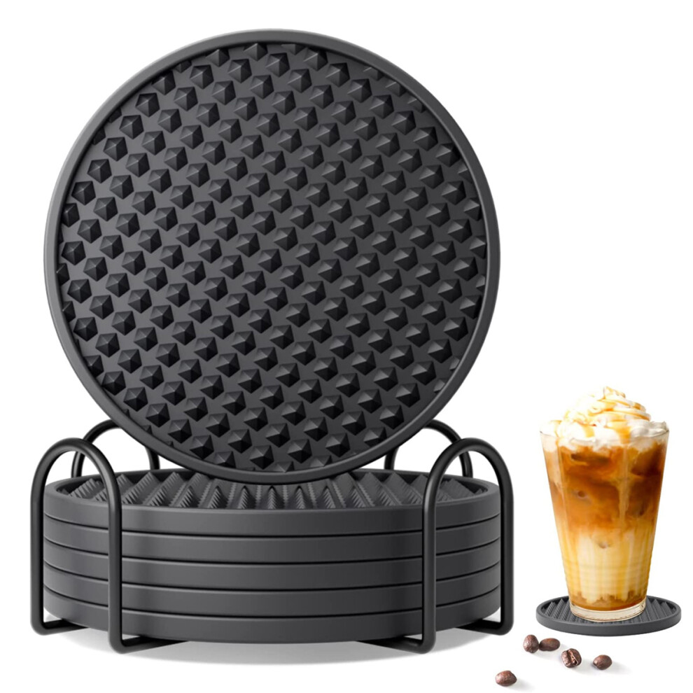 Drink Coasters Set with Holder, Heat Resistant Silicone Coasters for All Table Types, Dishwasher Safe Cup Mats for Indoor Outdoor Use, Non-Slip Rubber-image-OPC-PN2NN7F-NEW