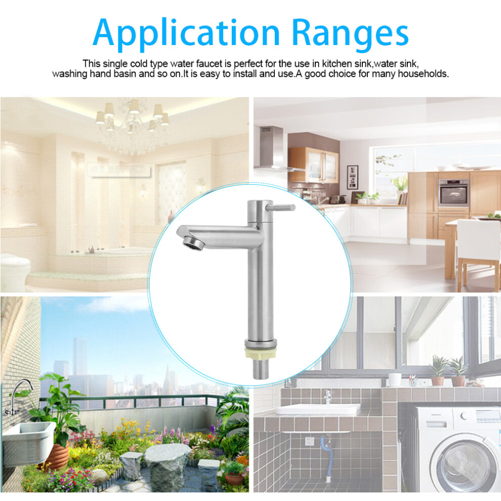 G1/2In Stainless Steel Bathroom Sink Faucet, 100Mm Spout, Silver 3591362470602