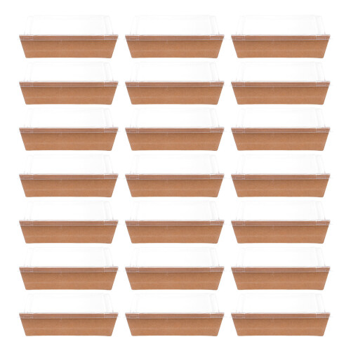 100Pcs Portable Khaki Paper Dessert Boxes with Clear Lid