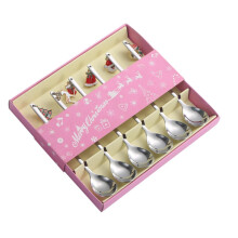6PCS Christmas Spoons Coffee Cutlery Set Stainless Steel Cutlery Set Dessert Spoon Forks Christmas Elk Xmas Decoration 1.0*1.0*1.0 B1