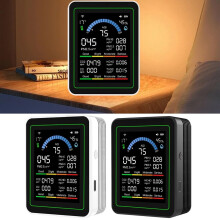 WiFi 10-in-1 Air Quality with CO₂, PM2.5, PM1.0, PM10, PM0.3, Carbon Monoxide, HCHO, and Humidity Sensors, 2.8-Inch TFT(Black)
