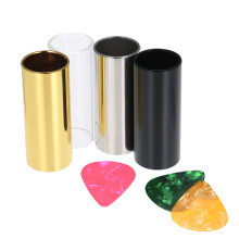 4 Stück 60MM Metall-Glas-Gitarrengleiter + 3 Plektren, Edelstahl & Pyrex