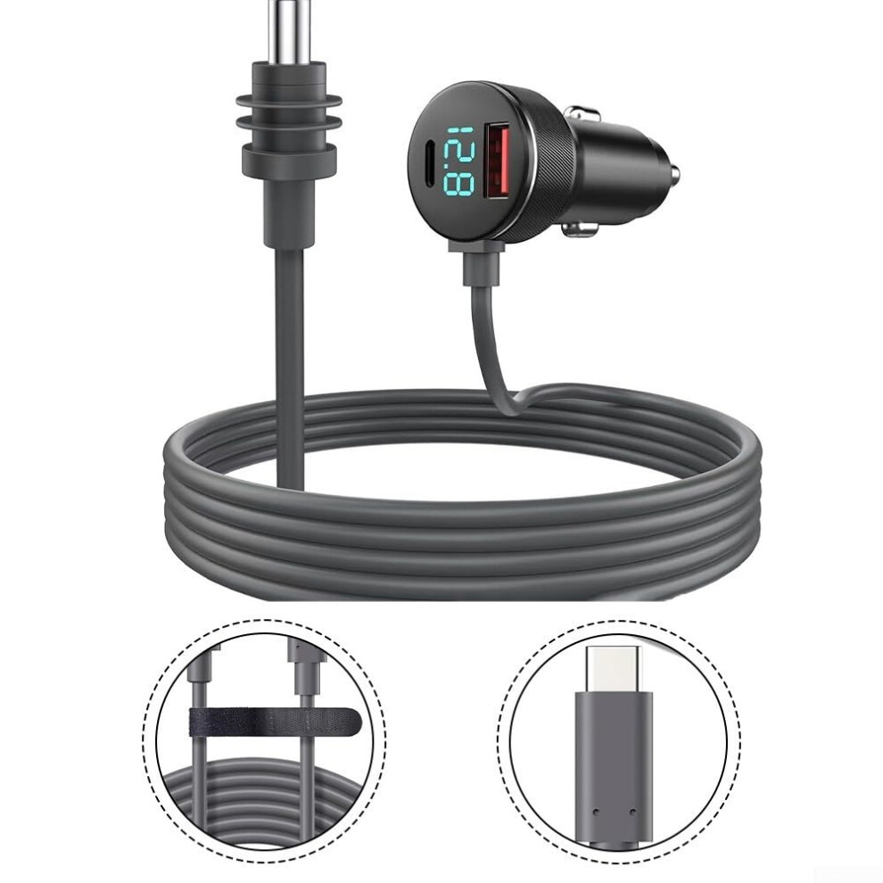 Car Charger Cable 12V-24V Vehicle Power Adapter With Digital Display Voltmeter For Mini Dc Output Cable 9.84Ft Qc Pd Fast Charging Compatible(2M) 9323874036557