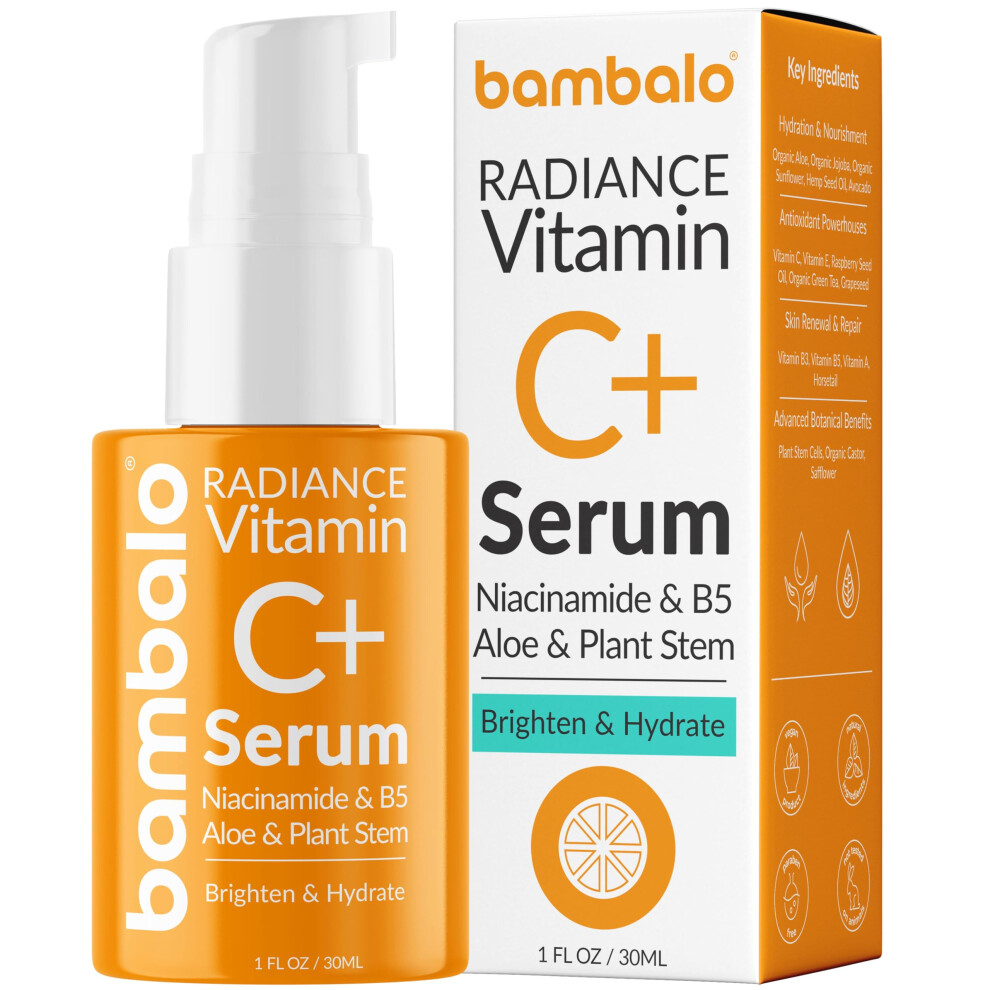 Bambalo Vitamin C Serum - Radiance Brightening Face Serum With Niacinamide Retinol Hyaluronic Acid Aloe B5 & Botanical Extracts - 1 Fl Oz / 30Ml