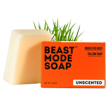 Beast Mode Soap for Men Unscented Single Bar - Minimal-Ingredient Grass-Fed Tallow + Water Bar Soap Sensitive-Skin Safe Handcrafted in USA