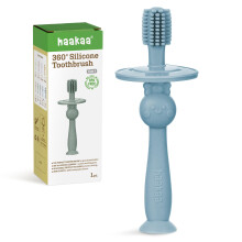 haakaa 360 Baby-Zahnbrste mit Saugfu  sanfte Reinigung fr das Selbstputztraining von Kleinkindern, lebensmittelechtes Silikon, verstellbarer