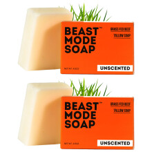 Beast Mode s?be til m?nd uparfumeret 2-bar pakke - Gr?sfodret talg + vandbar s?be med minimal ingrediens med f?lsom hud, h?ndlavet i USA