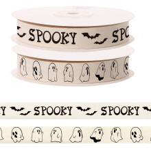 2 rullaa halloween-nauha askarteluun ompeluun 5/8 tuuman Spooky Ghost -nauhat lahjapakkaukseen hiusrusettitarvikkeisiin