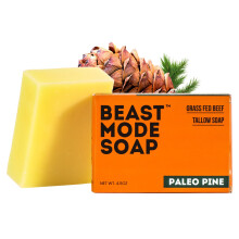 Saponetta Beast Mode per uomo barra singola al pino paleo - Saponetta al sego naturale nutrito con erba miscela esfoliante di sabbia realizzata a