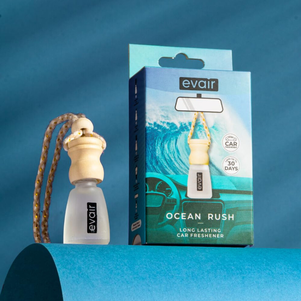 Evair Ocean Rush Scent For Car Air Freshener | Hanging Air Fresheners With Wooden Diffuser Best Air Freshener With Long Lasting Fragrance From Essen 8908019927603