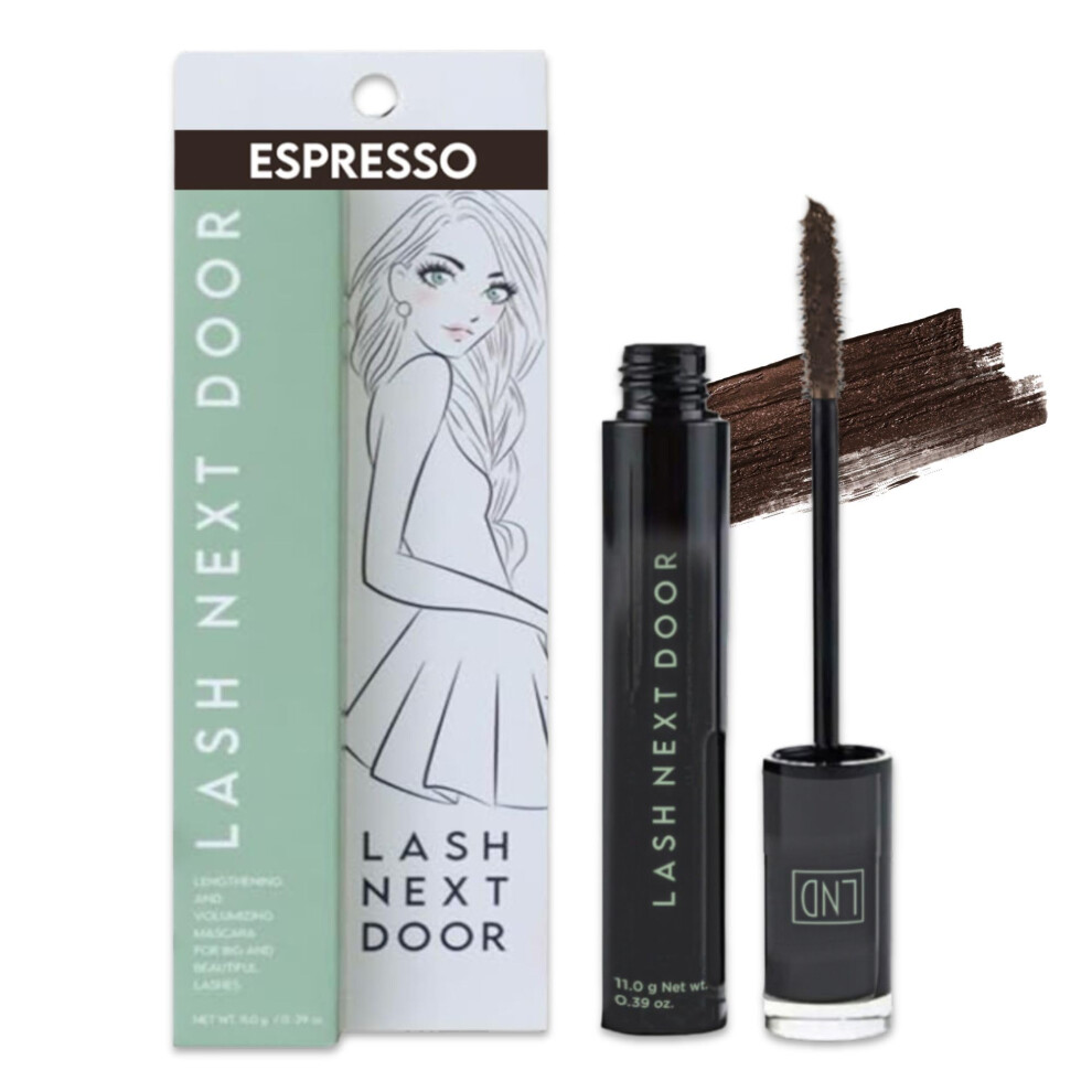 Lash Next Door Brown Espresso Mascara- Volumizing & Lengthening No Clump Smudge-Proof Makeup For Lashes- Beauty Products For Women- 1-Pack By Brookly