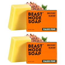 Saponetta Beast Mode da uomo Confezione da 2 saponette Paleo Pine - Saponetta al sego naturale nutrito con erba Miscela esfoliante di sabbia Prod