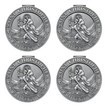 ANOWVI Saint Christopher-medalje til bil 4-pak visirclips til biler St Christopher-medalje til bilvisir Gave til chauff?rer Bilrejsetilbeh?r til