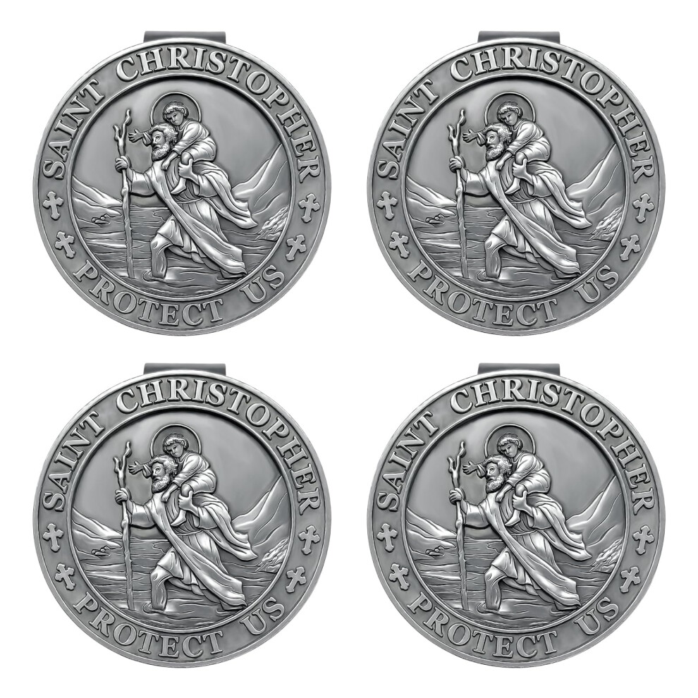 Anowvi Saint Christopher Medal For Car 4 Pack Visor Clips For Cars St Christopher Medal For Car Visor Gift For Drivers Car Travel Accessories For 741365264385