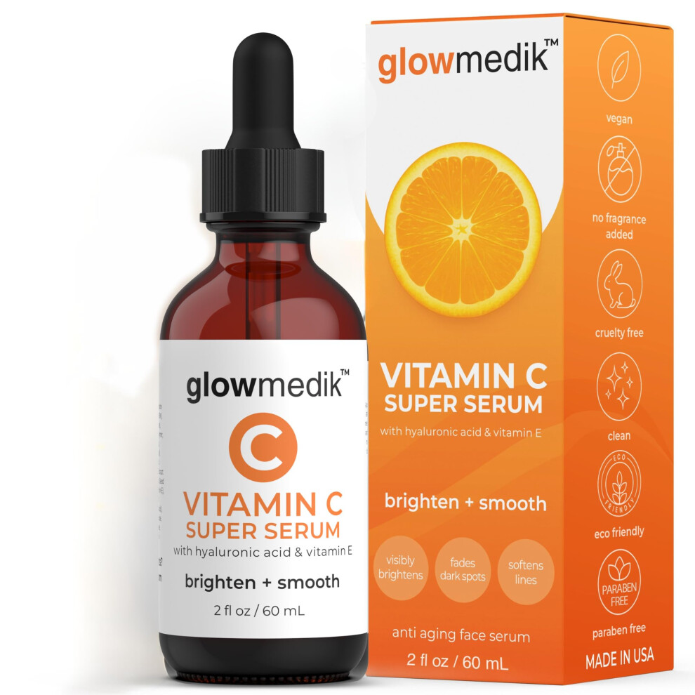 Glowmedik Vitamin C Serum For Face - Brighten + Smooth Vit C Serum With Hyaluronic Acid Vitamin E & Msm Hydrates & Firms Dull Or Uneven Skin For A