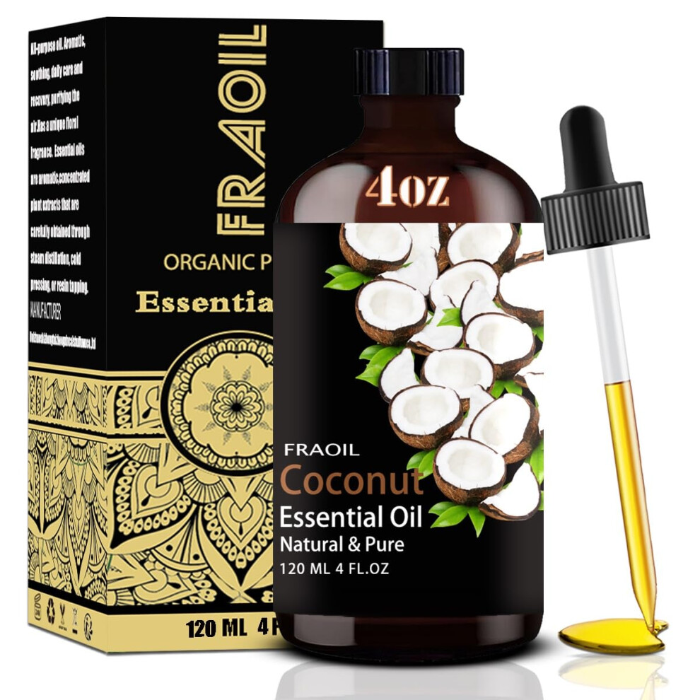 Fraoil Coconut Essential Oil Coconut Oil 4 Fl Oz 120Ml For Diffuser Humidifier Yoga Cleaning Diy Candle Soap Making Perfume Gift For Women Essential Oils