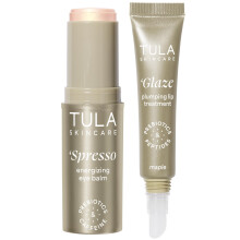 TULA Pce o plet Golden Duo - Cappuccino Spresso energizujc balzm na oci 0,35 oz + Vyplnujc oetren rtu javorovou glazurou 0,28 oz 2dln sada