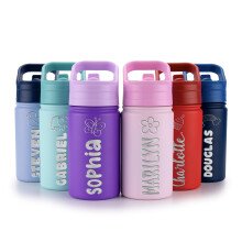 B?rnetilpasset vandflaske - indgraveret navn og ikon 12 oz BPA-fri forbliver kold i 24 timer gaveklar - bl?gr?n