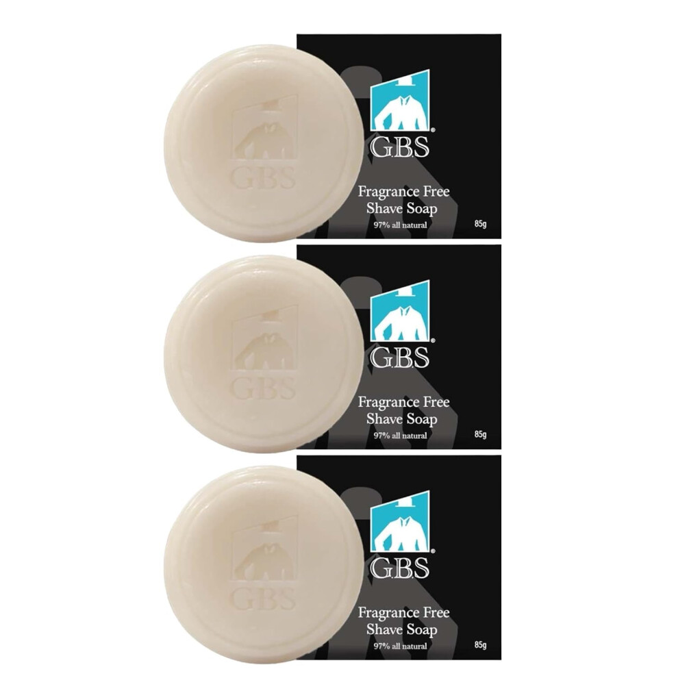 G.b.s Gbs Men's Shaving Soap 97% All Natural Enriched With Shea Butter And Glycerin Creates Rich Lather Form (3 Pack Fragrance Free)