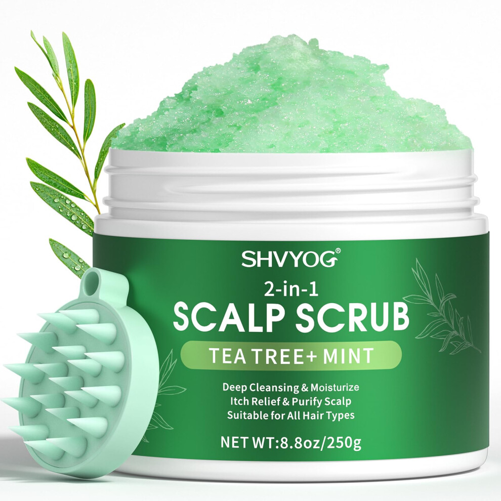 Shvyog Scalp Scrub Tea Tree & Coconut Oil Exfoliator Scrub For Itchy Scalp Anti-Dandruff Detox Clarifying Exfoliator Shampoo With Sea Salt Scalp T