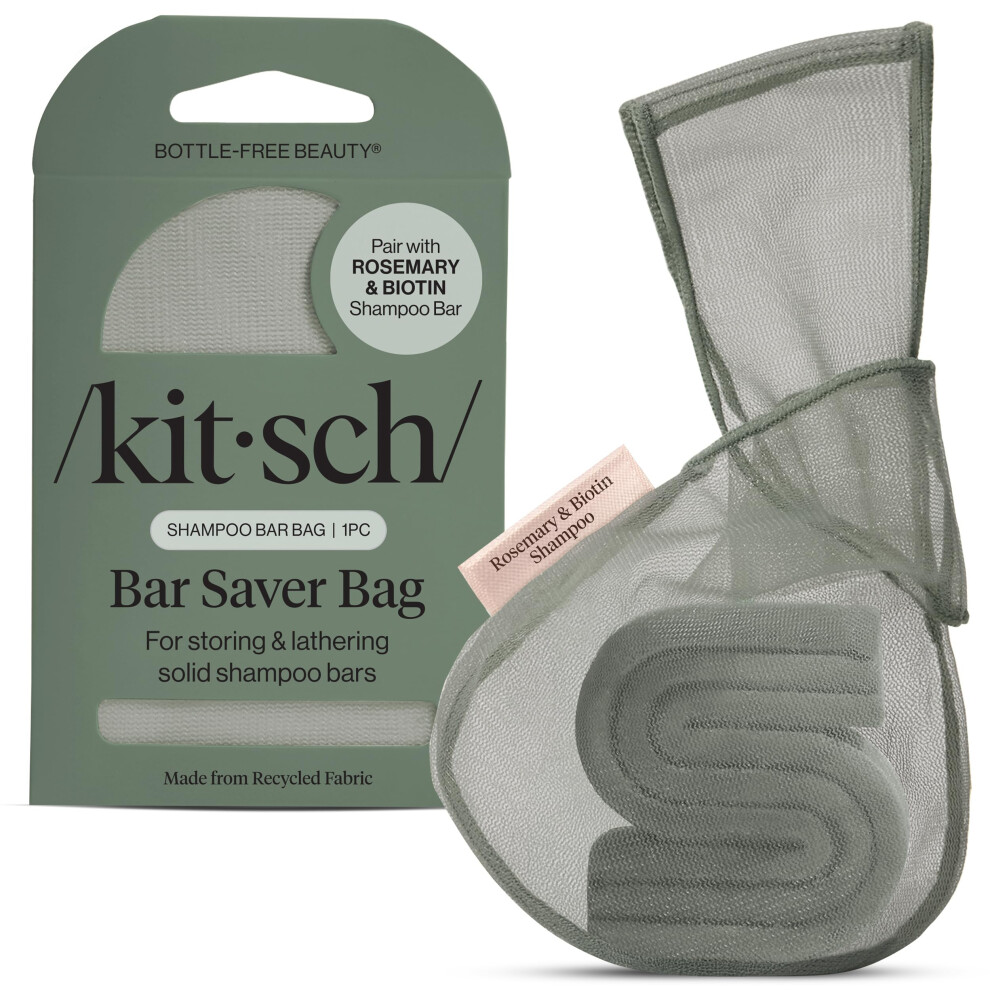 Kitsch Bar Soap Saver Bag - Patented Mesh Bag Soap Holder for Rosemary & Biotin Shampoo Bar With Tag Identifier - Extends Use & Prevents Soggy Mess --image-OPC-PN2PDWR-NEW