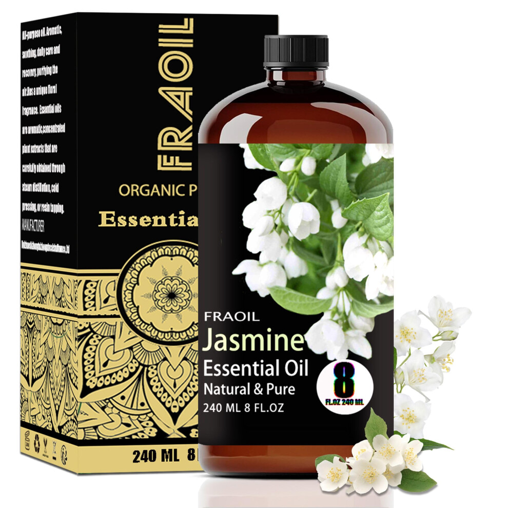 Fraoil Jasmine Essential Oil Jasmine Oil 8 Fl Oz 240Ml For Diffuser Humidifier Yoga Cleaning Diy Candle Soap Making Perfume Gift For Women Essential Oils