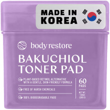 Body Restore Bakuchiol Toner Pads - Christmas Stocking Stuffers White Elephant Korean Skin Care Face Wipe with Niacinamide & Hyaluronic Acid Trav