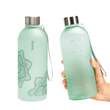 bzyoo 32 OZ 1 liter tidsmark?r vandflaske BPA-fri frostet slidst?rkt plastik med rem - Genanvendelige tidspunkter at drikke til sportsgymnastik V