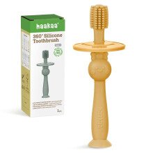 haakaa 360 Baby-Zahnbrste mit Saugfu  sanfte Reinigung fr das Selbstputztraining von Kleinkindern, lebensmittelechtes Silikon, verstellbarer