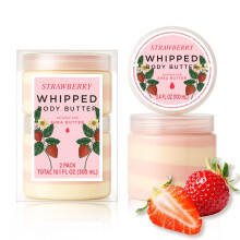 Manteca de karitι batida de fresa, hidratante corporal para piel seca. Aroma a fresa. Regalos para mujeres. Paquete de 2 (100 ml + 190 ml).