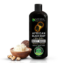 Natural Wunderz African Black Soap Body Wash 12 oz - Nettoyant vgtalien sans sulfate avec beurre de karit - Gel douche dtoxifiant apaisant po