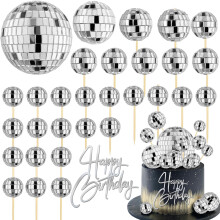 31 PCS DIY Disco Ball Cupcake Toppers Argent Joyeux Anniversaire Gteau Toppers Ornements Rflchissant Miroir Boule Dcoration de Gteau Annes