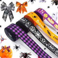 Hying 4 rullaa Halloween-satiininauhat lahjojen krimiseen Halloween-oranssi mustat nauhat koristeluun 0,9"""" X 5 Jards Bat Pumpkin Purppuranauha lah