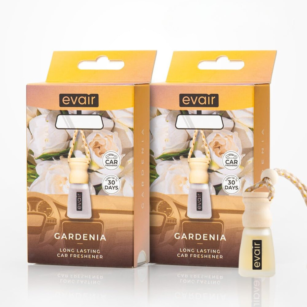 Evair Gardenia Scent For Car Air Freshener | Hanging Air Fresheners With Wooden Diffuser - Long Lasting Fragrance From Essential Oil - 2 Pack 8908019927610