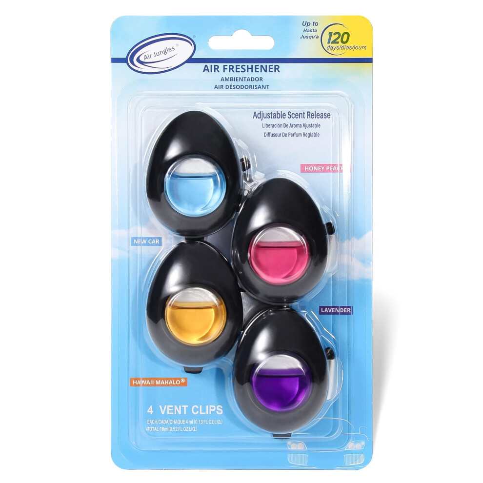 Air Jungles Car Air Freshener Vent Clip 4 Count 4 Ml Each Long-Lasting Car Odor Eliminator Up To 120 Days Freshness For Auto Truck Home 850071726022